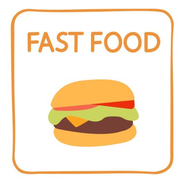 Kavram fast food, hamburger. Vektör grafikleri. Icon.Conceptual resim - abur cubur başvuru.