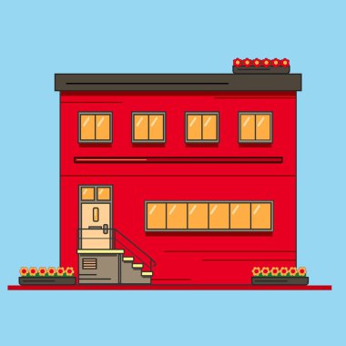 İki katlı kırmızı ev. Vektör Illustration. Düz stil.