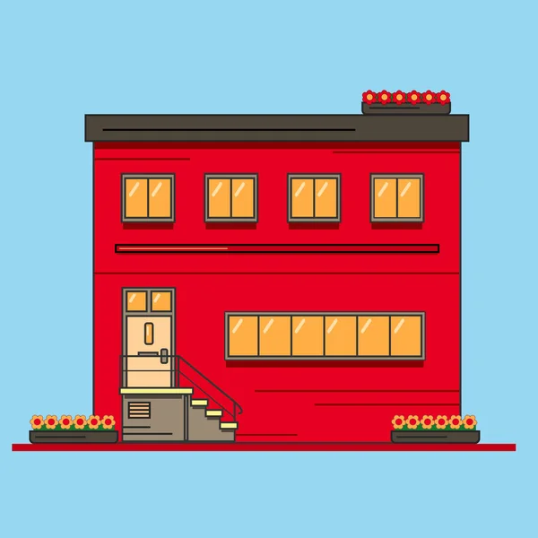 İki katlı kırmızı ev. Vektör Illustration. Düz stil.