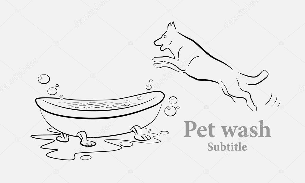 Dog wash, pet health care solution lowercase flat logo design template