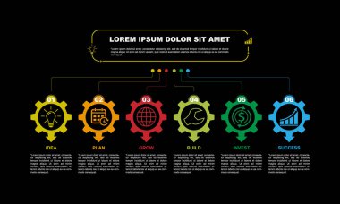 İş Infographic 6 adım düz siyah