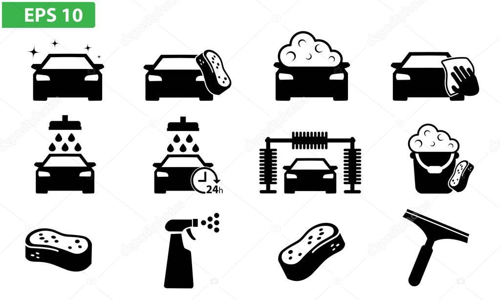 Car wash icon flat design, detailing, washing, machine, signs, auto, garage, hand.