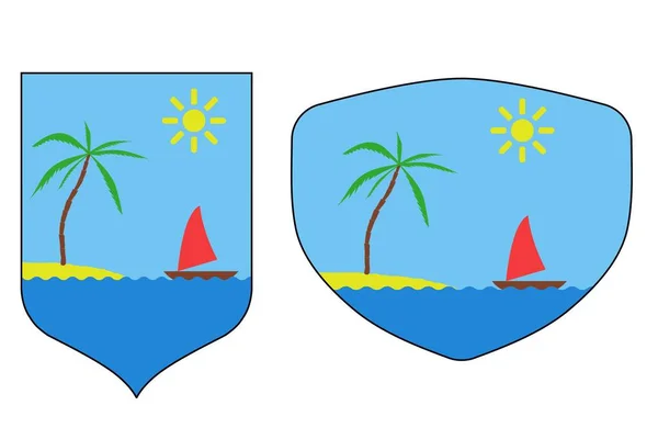 海滩娱乐在海岛在棕榈树向量之下例证图标 — 图库矢量图片
