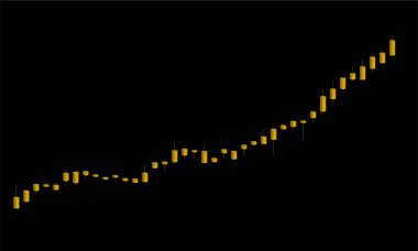 Altın 3d Japon mum grafiği siyah arka plan büyüyen
