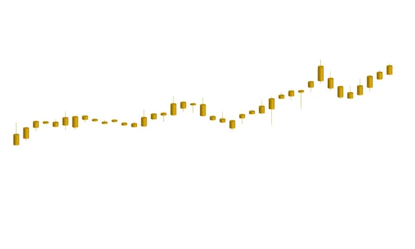 Gold Japanese Candlestick Growing Chart White Background — Stock Photo, Image