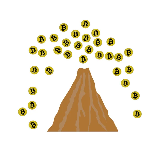 Bit Coins Erupt Volcano — Stock Vector
