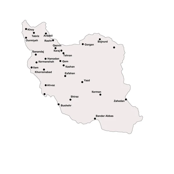 Карта Ирана Инсультом Белом Фоне Крупными Городами — стоковый вектор