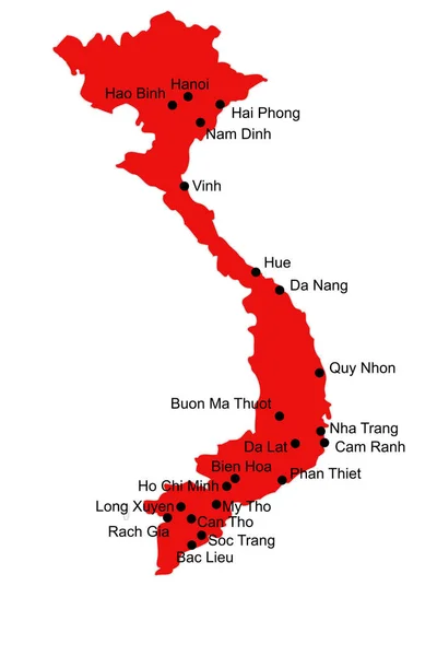 Mapa Vetorial Vietnã Com Principais Cidades —  Vetores de Stock