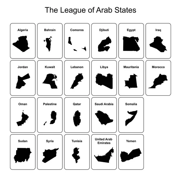 League Arab States Countries Silhouettes Maps Vector Cards — Stock Vector