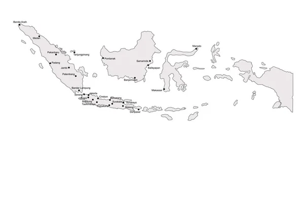 Indonésia Esboço Mapa Com Principais Cidades —  Vetores de Stock