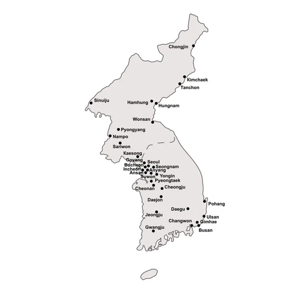 Κορέα Χάρτη Περίγραμμα Εγκεφαλικό Επεισόδιο Που Απομονώνονται Λευκό Φόντο Μεγάλες — Διανυσματικό Αρχείο