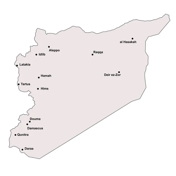 主要都市と白い背景で隔離のストロークでシリアの概要地図 — ストックベクタ