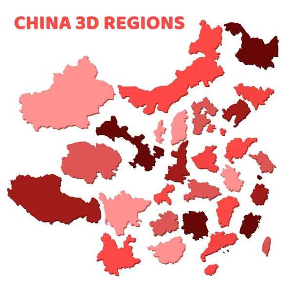 赤い色の図に分けられた中国地域の地方行政区画の 3 d マップ — ストック写真