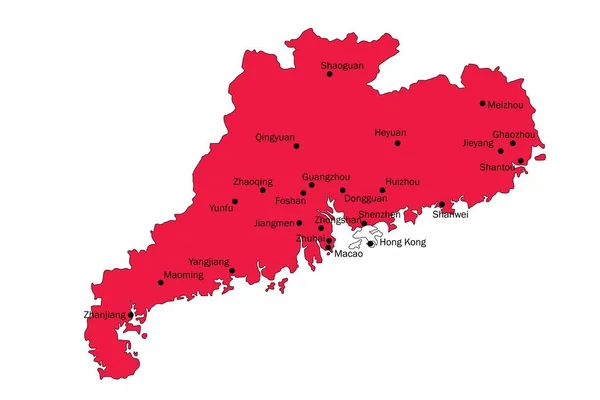中国のベクトル図の主要都市地域と広東省地図 — ストックベクタ