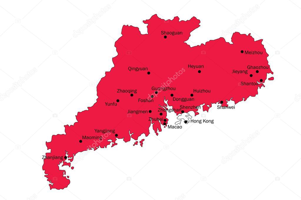 Guangdong map with major cities region of China vector illustration