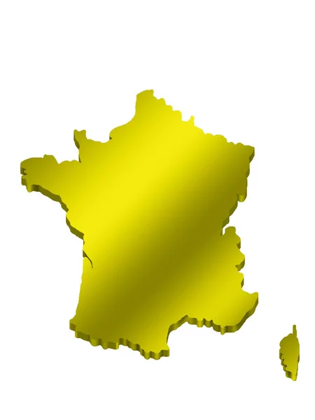 Frankrike Illustration Guld Kontur Karta Vit Isolerade Bakgrund — Stockfoto