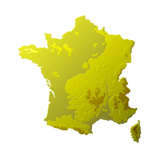 法国3D 浮雕物理催眠地图在黄色图中 — 图库照片