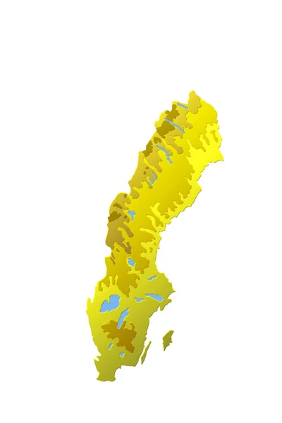 Suecia Relieve Físico Hipsométrico Mapa Color Amarillo Ilustración — Foto de Stock
