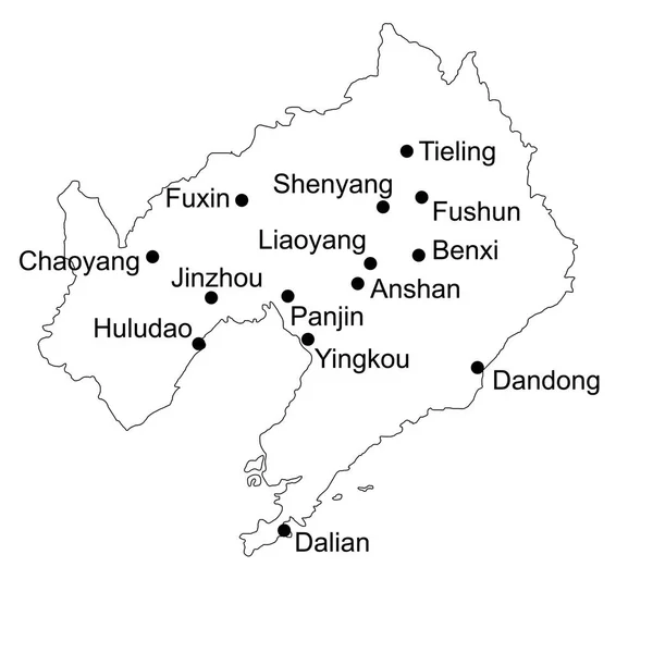 Mapa Del Contorno Liaoning Con Las Principales Ciudades Región China — Vector de stock