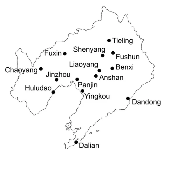 Mapa Contorno Liaoning Com Principais Cidades Região China Ilustração Vetorial —  Vetores de Stock