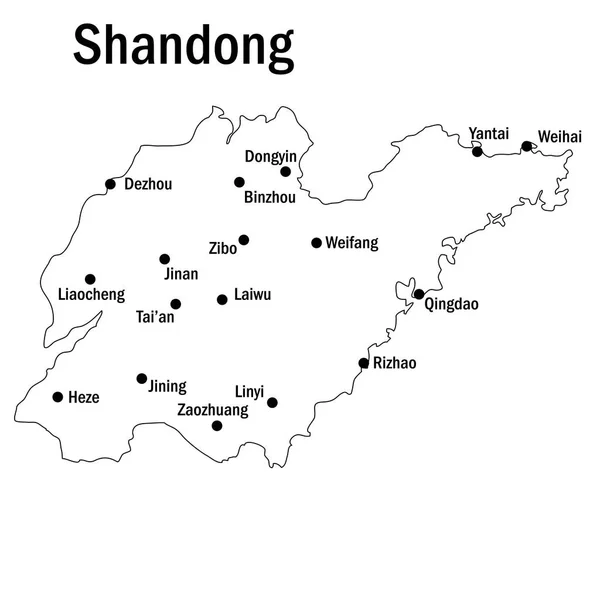 Mapa Contorno Shandong Con Las Principales Ciudades Región China Vector — Vector de stock