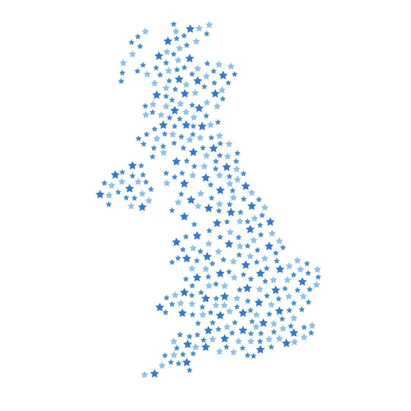 Vereinigtes Königreich Karte Hintergrund Mit Blauen Sternen Unterschiedlicher Größe Vektor — Stockvektor