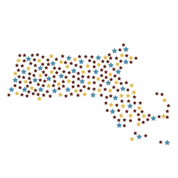 麻萨诸塞州 美国状态地图背景与蓝色 黄色和红色星不同大小的向量例证 Eps — 图库矢量图片