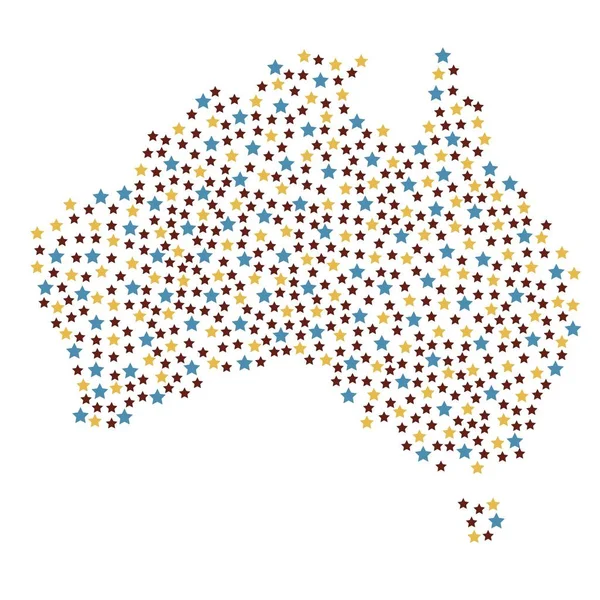 Australia Mapa Fondo Con Estrellas Azules Amarillas Rojas Diferentes Tamaños — Archivo Imágenes Vectoriales