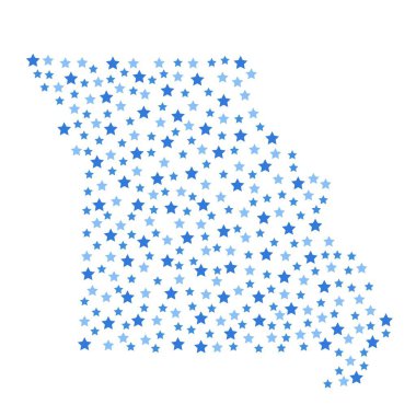 Farklı boyutlarda mavi yıldız ile Missouri ABD devlet harita arka plan illüstrasyon eps vektör