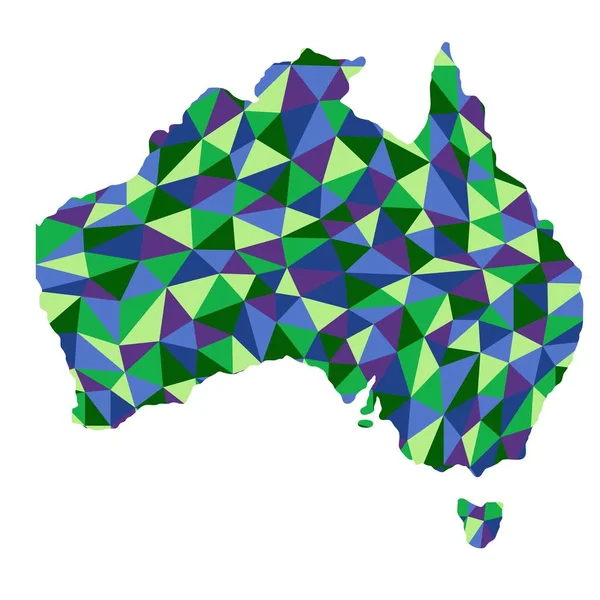 Australia Aislado Mapa Poligonal Bajo Estilo Polivinílico Azul Verde Colores —  Fotos de Stock