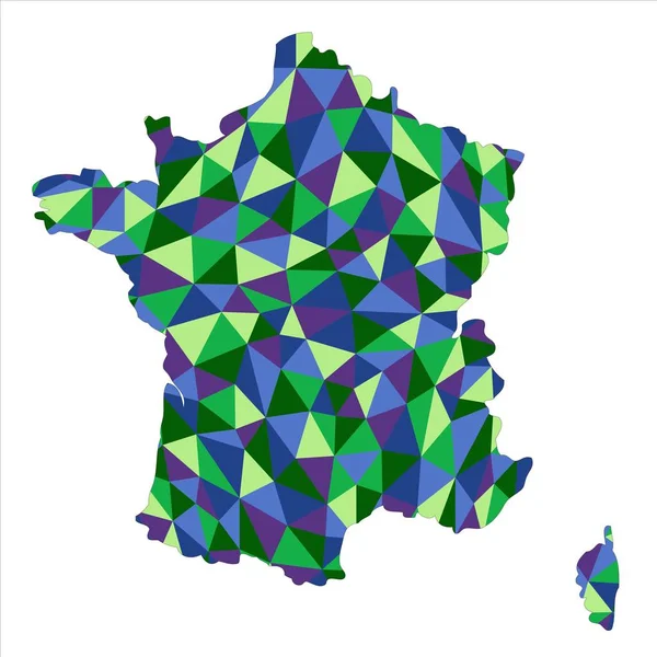 Frankreich Isolierte Polygonale Karte Low Poly Style Blaue Und Grüne — Stockfoto