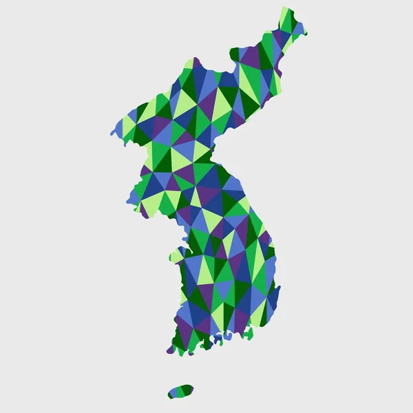 分離した韓国ポリゴン マップ低ポリゴン スタイル青と緑色 — ストック写真