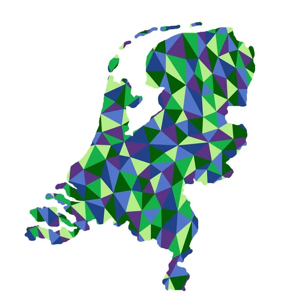 Hollandia Elszigetelt Sokszögű Megjelenítése Alacsony Poly Stílus Kék Zöld Színekben — Stock Fotó