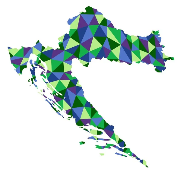 Croatia Isolated Polygonal Map Low Poly Style Blue Green Colors — Stock Photo, Image