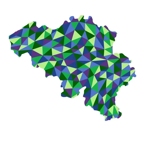 比利时隔离多边形地图低多边形风格蓝色和绿色 — 图库照片