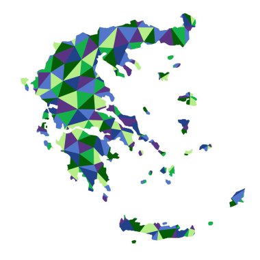 İzole Yunanistan poligonal harita düşük Poli stil mavi ve yeşil renkler