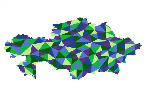 哈萨克斯坦隔离多边形地图低多边形风格蓝色和绿色 — 图库照片