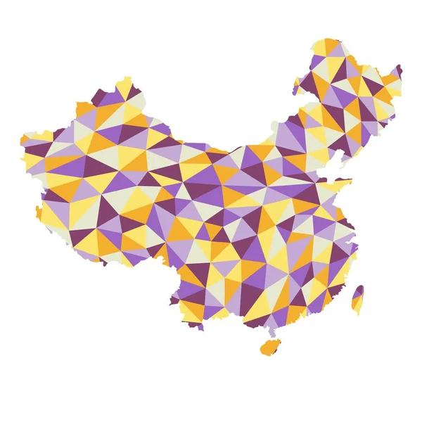 中国多角形の地図背景低ポリゴン スタイル イエロー オレンジ 紫の色のベクトル イラスト Eps — ストックベクタ