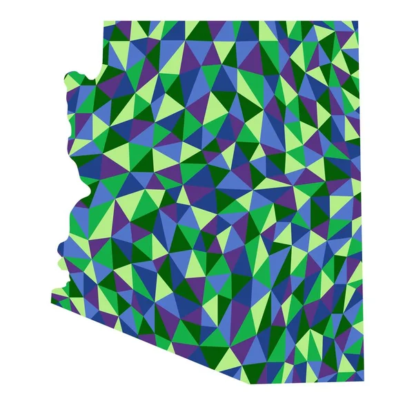 亚利桑那州美国州隔离多边形地图低聚风格蓝色和绿色插图 — 图库照片