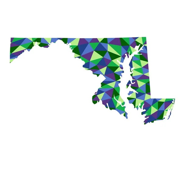 马里兰州州隔离多边形地图低多边形样式蓝色和绿色插图 — 图库照片