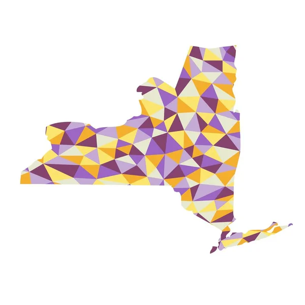 纽约州多边形地图背景低多边形样式黄色 紫色颜色矢量插图 Eps — 图库矢量图片
