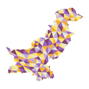 Pakistan poligonal harita arka plan düşük Poli stil sarı, turuncu, mavi, mor renkler illüstrasyon eps vektör