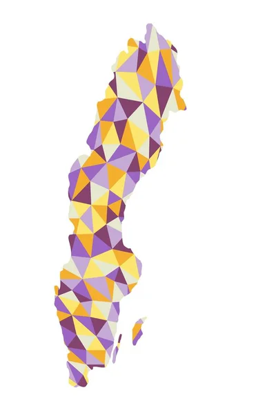 スウェーデン多角形の地図背景低ポリゴン スタイルの黄色 オレンジ 紫の色のベクトル イラスト Eps — ストックベクタ