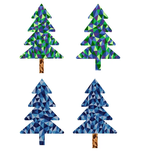 Christmas Tree Spruce Low Poly Style Contour Vector Set Blue — Stock Vector