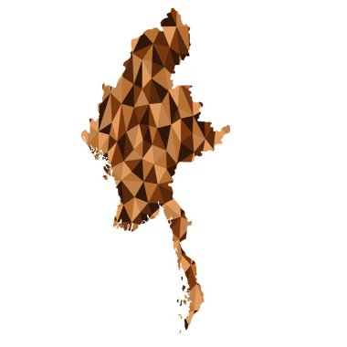 Myanmar poligonal harita arka plan düşük Poli stil 6 kahverengi renk vektör çizim eps