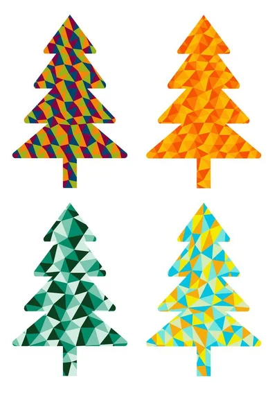 Árvore Natal Abeto Baixo Estilo Poli Vetor Contorno Definido Verde —  Vetores de Stock