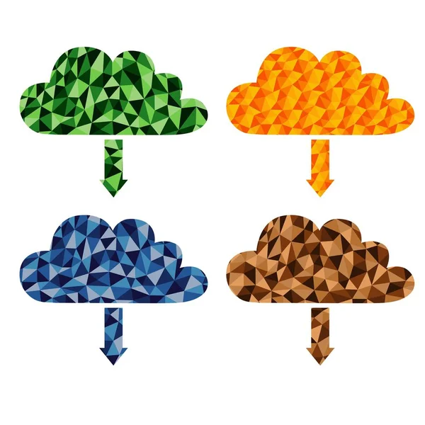 Cloud Computing Poligonal Vector Contour Icons Set Low Poly Style — Vector de stock