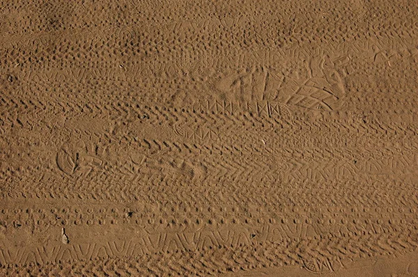 Фоновые Следы Обуви Велосипедных Покрышек Песке — стоковое фото