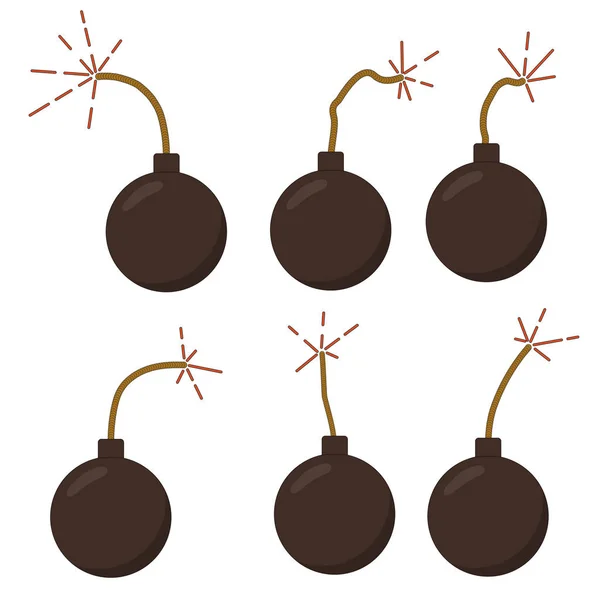 Set Vector Drawings Grenades Shape Ball Wicks Sparks — Stock Vector
