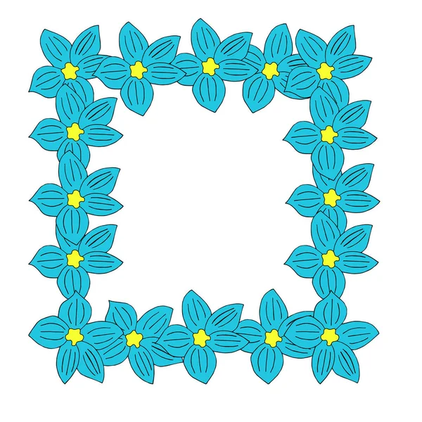 Kwadratowe Ramki Niebieskie Kwiaty Żółtym Centrum Ilustracji Wektor — Wektor stockowy